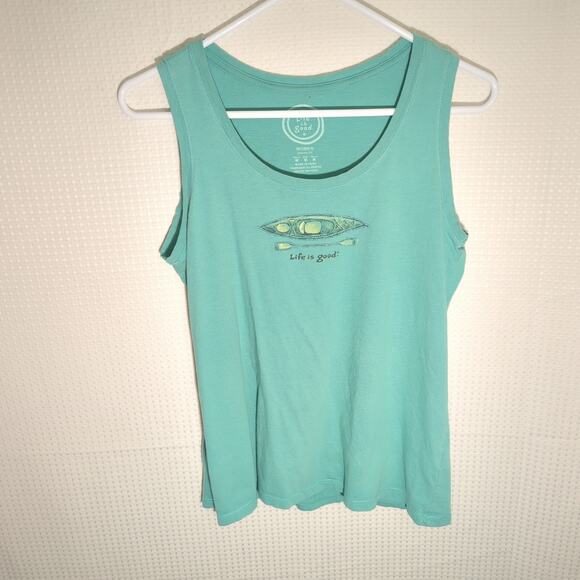 Life is Good Womens M Turquoise Tank Top Kayak Eye Graphic 100% Cotton Casual - Picture 1 of 8